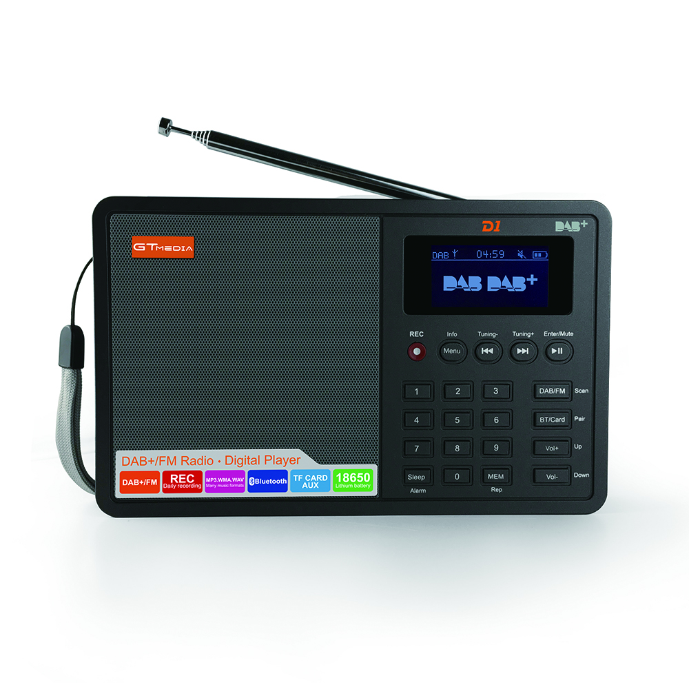 Заводская цена GTMEDIA D1 портативный цифровой DAB радиоприемник am DAB + FM + BT с 1,8 дюймовым ЖК-дисплеем