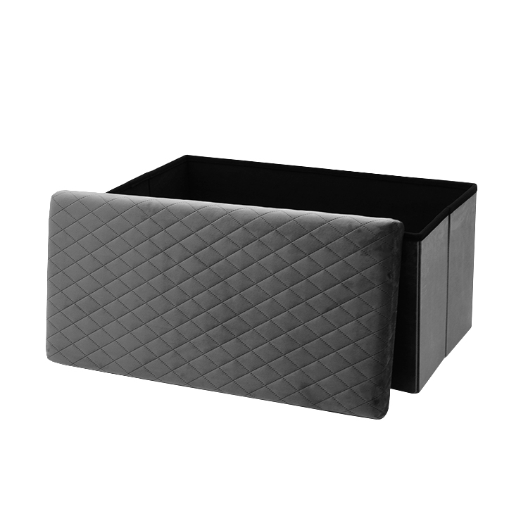 Grey Linen fabric folding storage foot stool ottoman