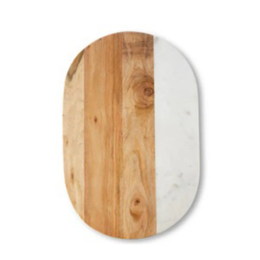 BSCI audit Factory Cosen Antique Acacia Stone Oval Shape Marble Wooden Chopping Board