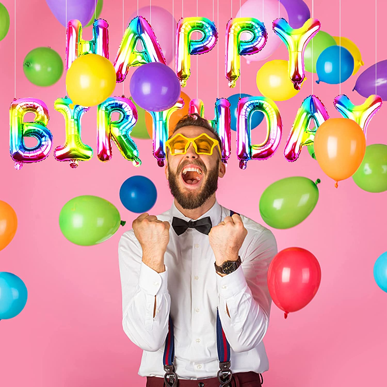 Happy Birthday Balloon,16 Inch Rainbow Balloon Letter Banner Foil Gradient Aluminum Balloon Party Supplies Decorations
