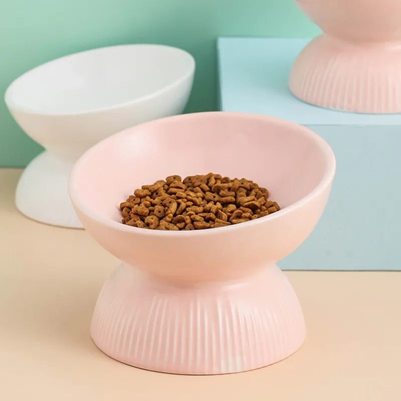 Multi-colored Round Striped Ceramic Feeding Pet Dog Bowl