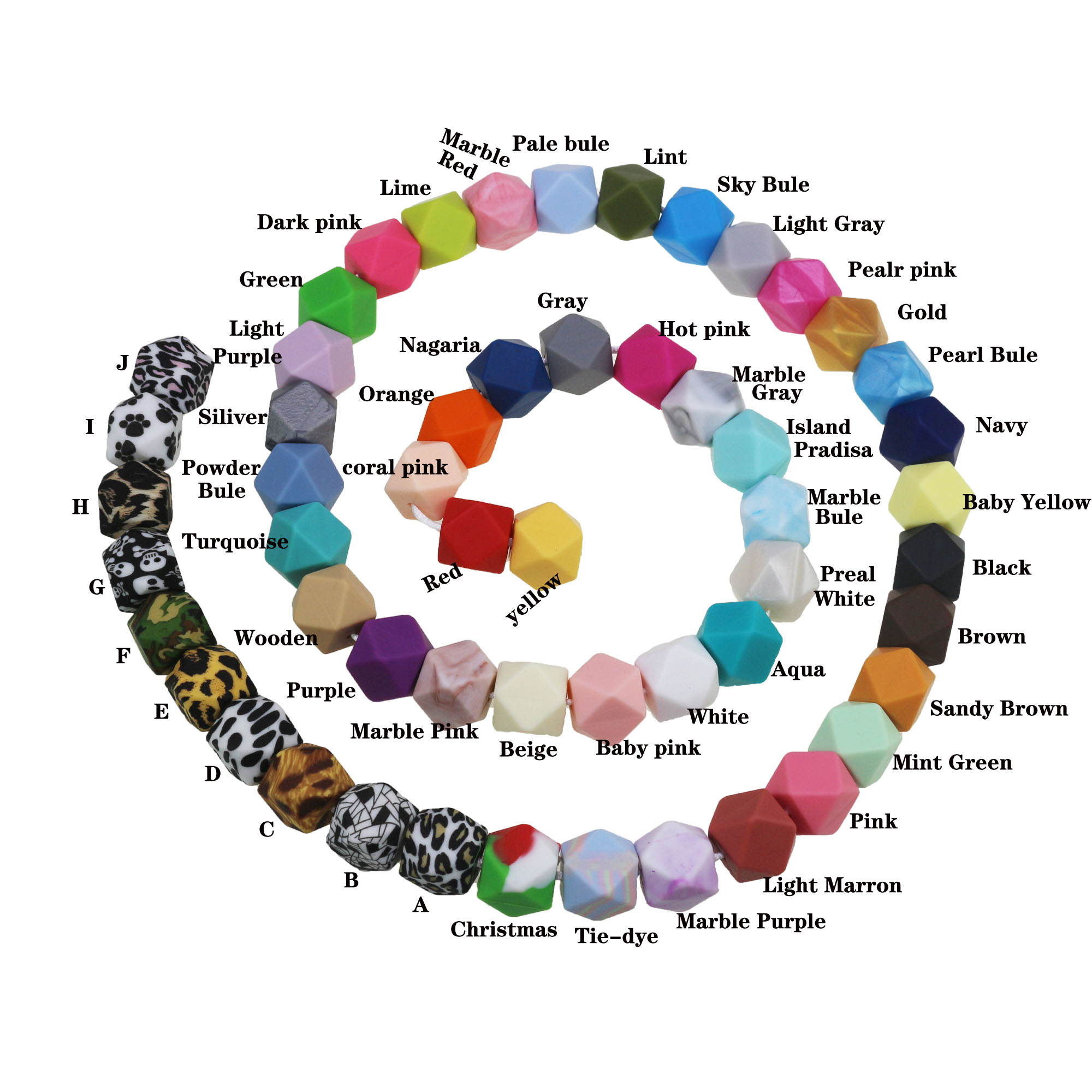 Factory Wholesale Hot Sell BPA Free Silicone 13mm 17mm Hexagon Chew Bead Teether Food Grade Baby Teething Rainbow Silicone Beads