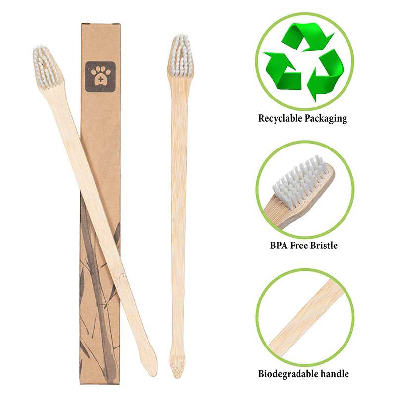 pets bamboo dog toothbrush double sided dental hygiene brush for pets cats puppies kittens oral cleaning tools