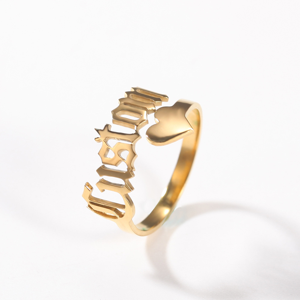 316l Stainless Steel Women Jewelry DIY Custom Letter Couple Rings Custom Double Name Heart Couple Rings For Men and Women