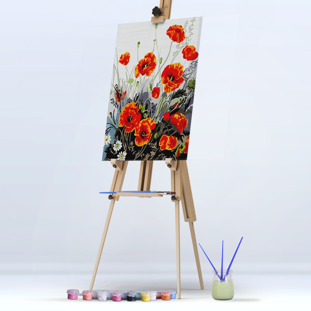Still Life Flaming Red Poppies Flower DIY Painting By Numbers Easy For Adult