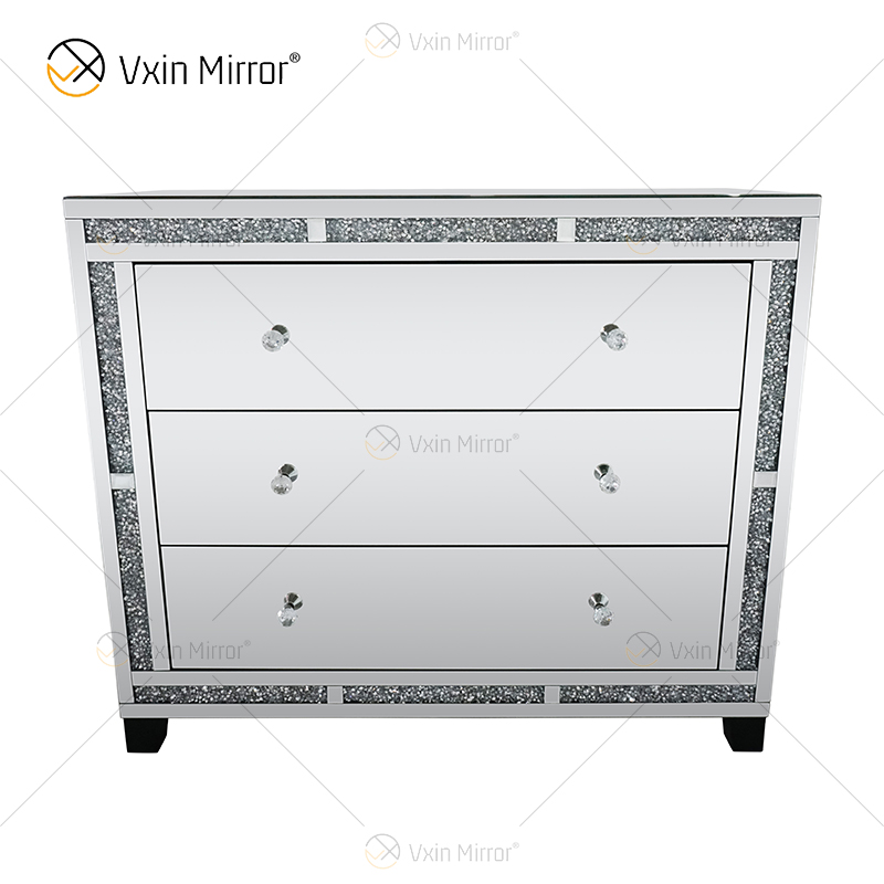 Home Decor WXF-856 Серебряный измельченный бриллиант Mirored шкаф с ящиками Мути