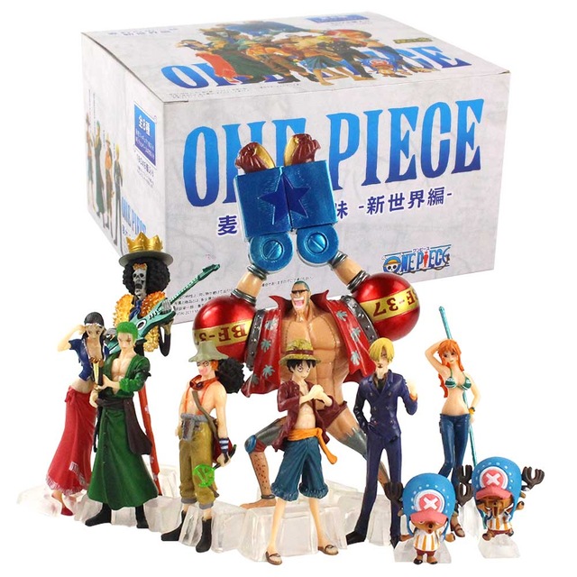 10 шт./компл. One Piece фигурку Луффи Зоро с изображениями героев мультфильмов, модная одежда и изображением героев манги нами Robin Усопп Чоппер Брук Фрэнки 2 лет спустя Ver. Модельные игрушки