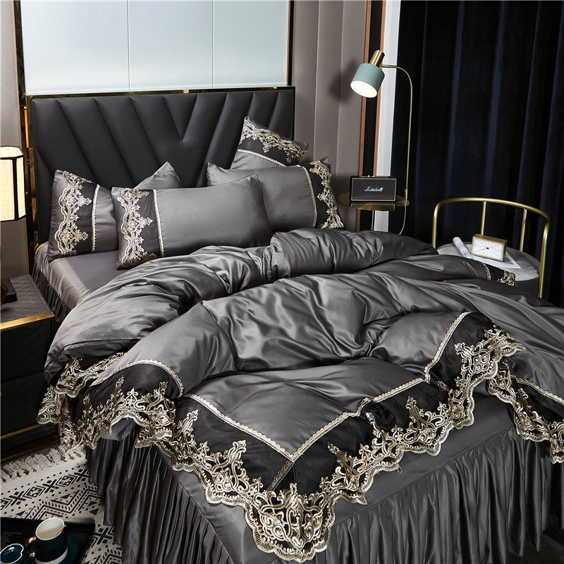 Polyester Polyeste Embroidery Embroidered Embroidery Embroidered 3 Piece Satin Lace Bedding Set Sets with Bedding Petti Skirt