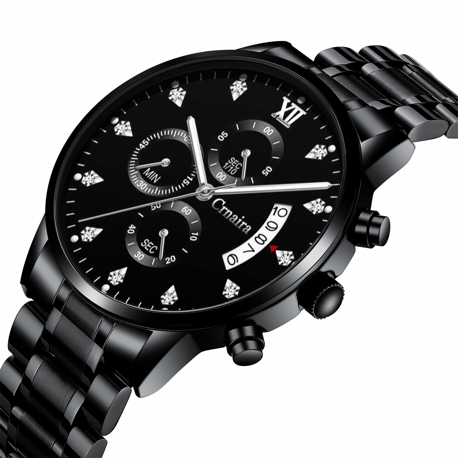 Наручные часы Reloj Пользовательский ярлык черного цвета с ремешком, водонепроницаемые часы, устойчивые женские наручные часы для мужчин с хронографом crnaira C029