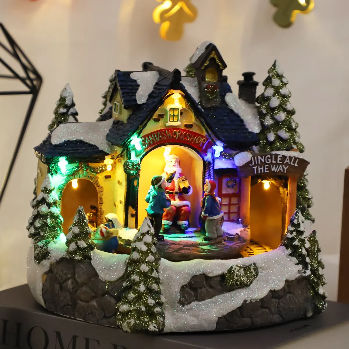 Luminous Small House Model Christmas Gifts Music Battery Operated Resin Micro-Landscape Crafts Decoration