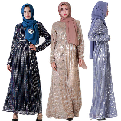 Wholesale Longines Lyre Sequins Latest Burqa Turkey Dresses Allure Modest Moroccan Kaftan Abaya Muslim Dress