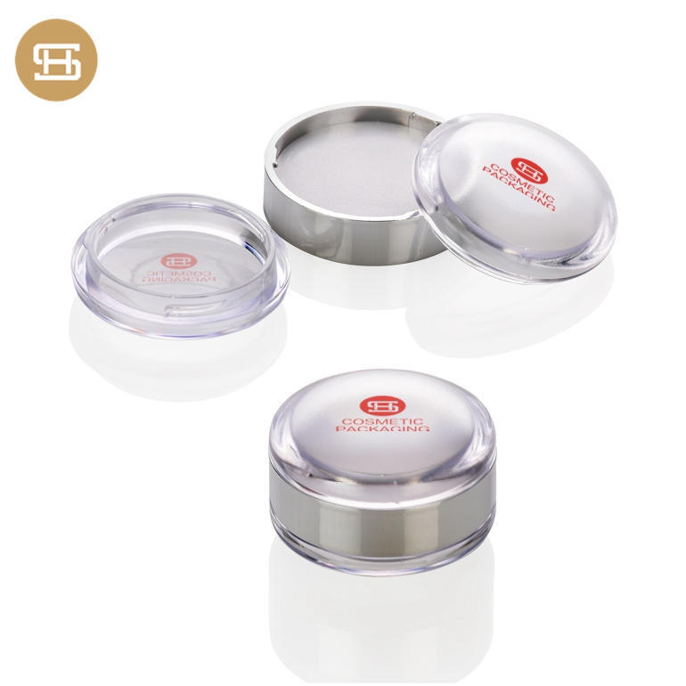 Custom logo double layers 2 in 1 empty clear cosmetic dried compact powder / cream jar container