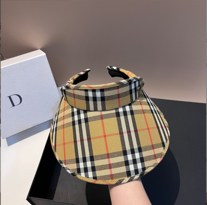 Hot sale summer Women's plaid Visor Hat Wide Brim Foldable Sun Hat Roll-up plaid Visor