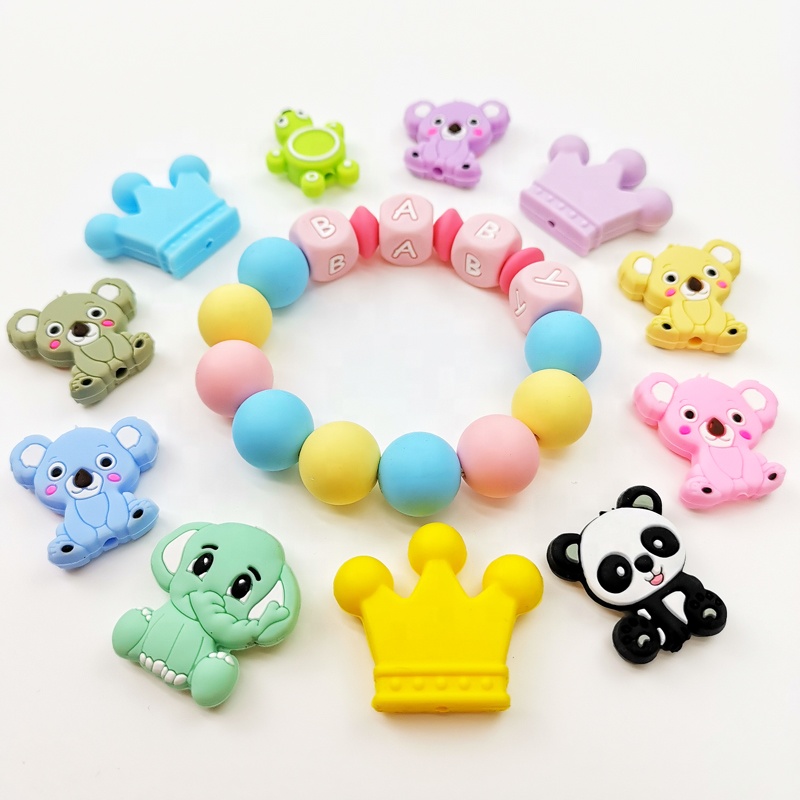 Wholesale DIY Baby Chewable Beaded for Necklaces Food Grade Teething Toy Teether Bulk Animals Silicone Bead Accessories