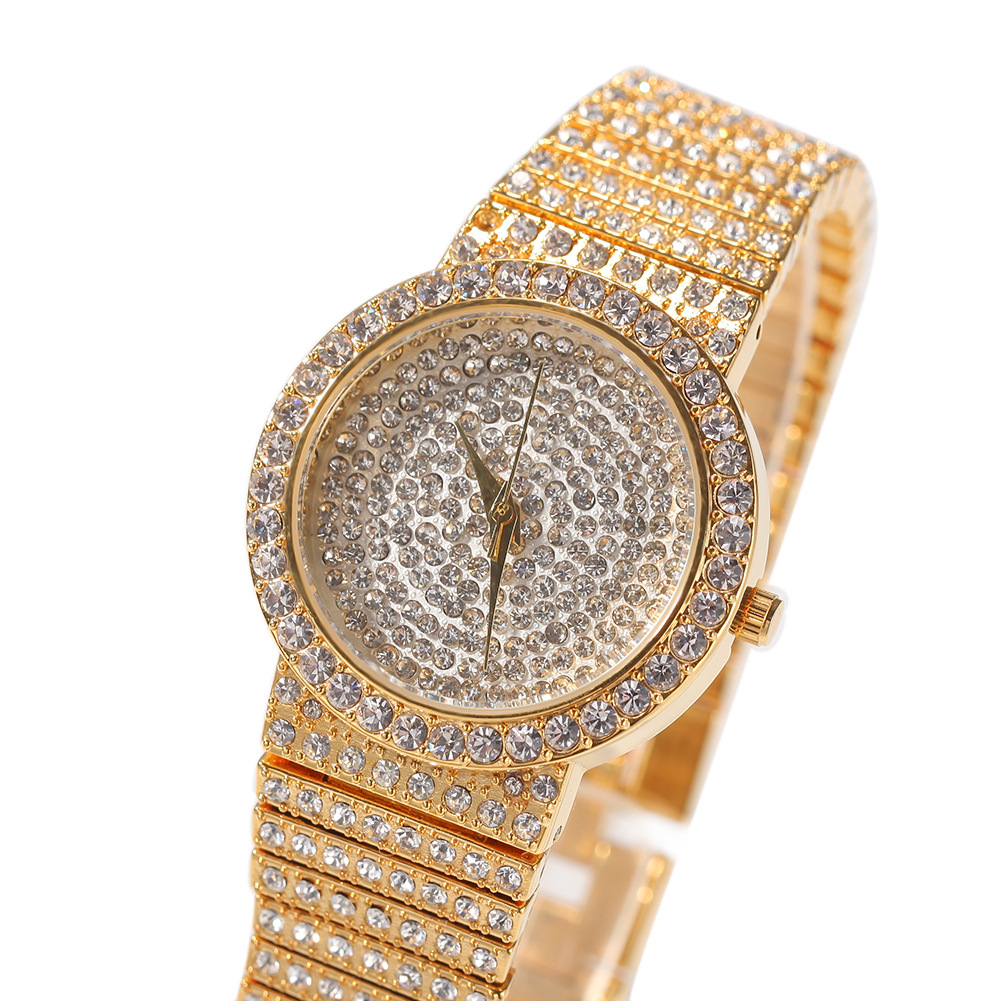 2021 New Hip Hop Jewelry Iced Out Rhinestones Quartz Watches Roman Watch 18K Gold Plated Diamond Bezel Elite Watch For Men Women