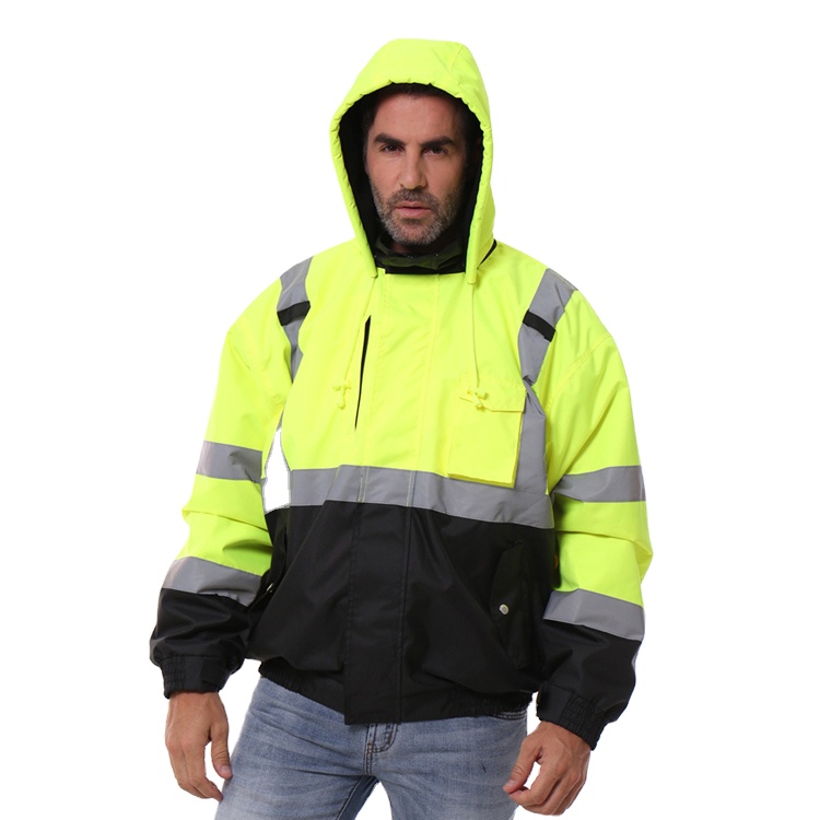 300d Оксфорд с ПУ/ПВХ покрытие hi viz бомбардировщик куртка для зимы спецодежды с высокой видимости светоотражающий предупреждающий безопасности средства индивидуальной защиты