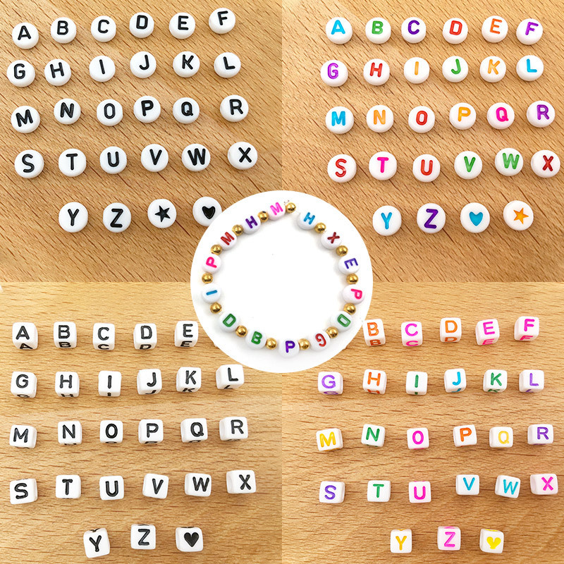 Handmade DIY Children's Clay Porcelain Letters Beads 100/Package 7mm Size 26 Ceramic Beads Black White Mixed Jewelry Making