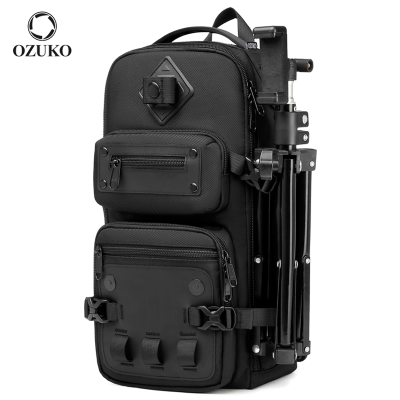 Ozuko 9585 Custom Logo Outdoor Waterproof Chest Bags Travel Sales Cross Body Sling Bag Camera Stick Holder Sling Bag For Men
