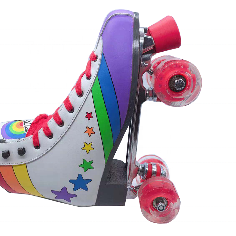 Hot sale Custom pattern design high quality flashing lights wheels quad roller skates shoes for kids  teenagers and adults