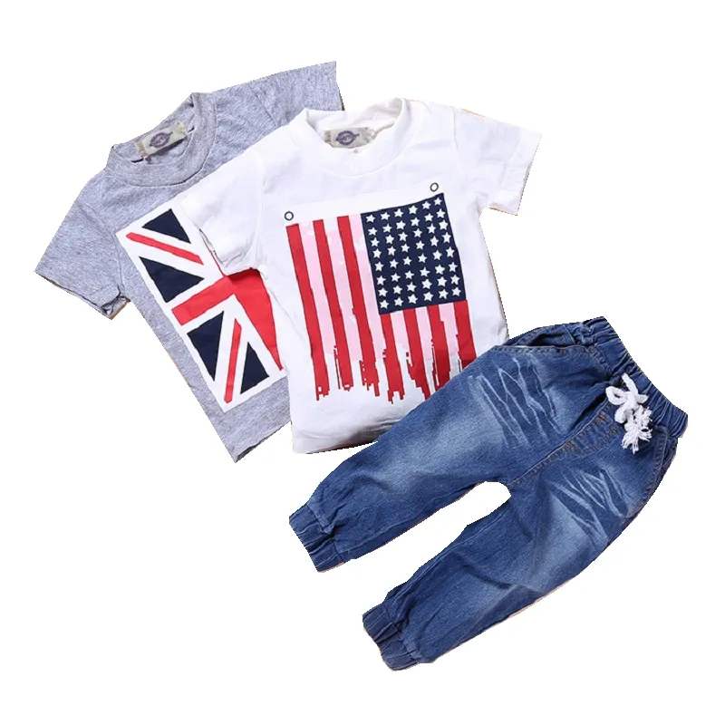 Детская одежда футболка с принтом флага из 2 предметов джинсы детская одежда для маленьких мальчиков одежда