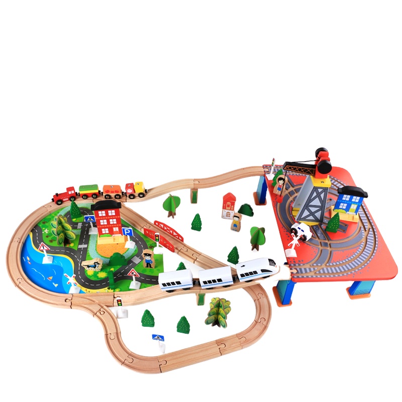 Kids Simulation Train toy Baby Beech Wood Track Railway Train Game Educational Toys Wooden Slot Car Train Toy Sets Gifts