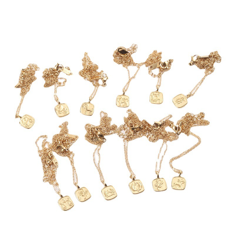 Simple 18K Gold Plated Clavicle Chain Stainless Steel 12 Zodiac Sign Necklace Constellation Necklace For Women