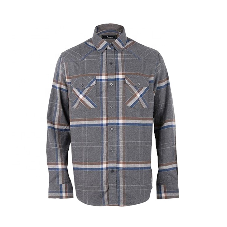 Best selling stylish autumn newest design wholesale grey man plaid check button-down flannel shirt