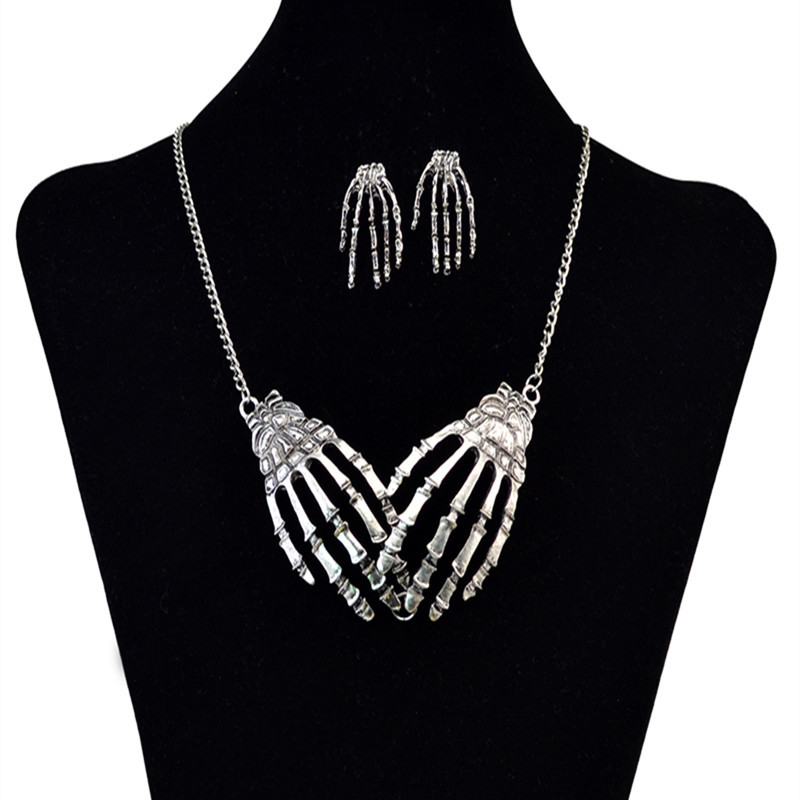 Shangjie OEM joyas Halloween 2021 New Arrival Fashion Ghost Claw Jewelry Set for Women Hyperbole Bone Halloween Jewelry Set