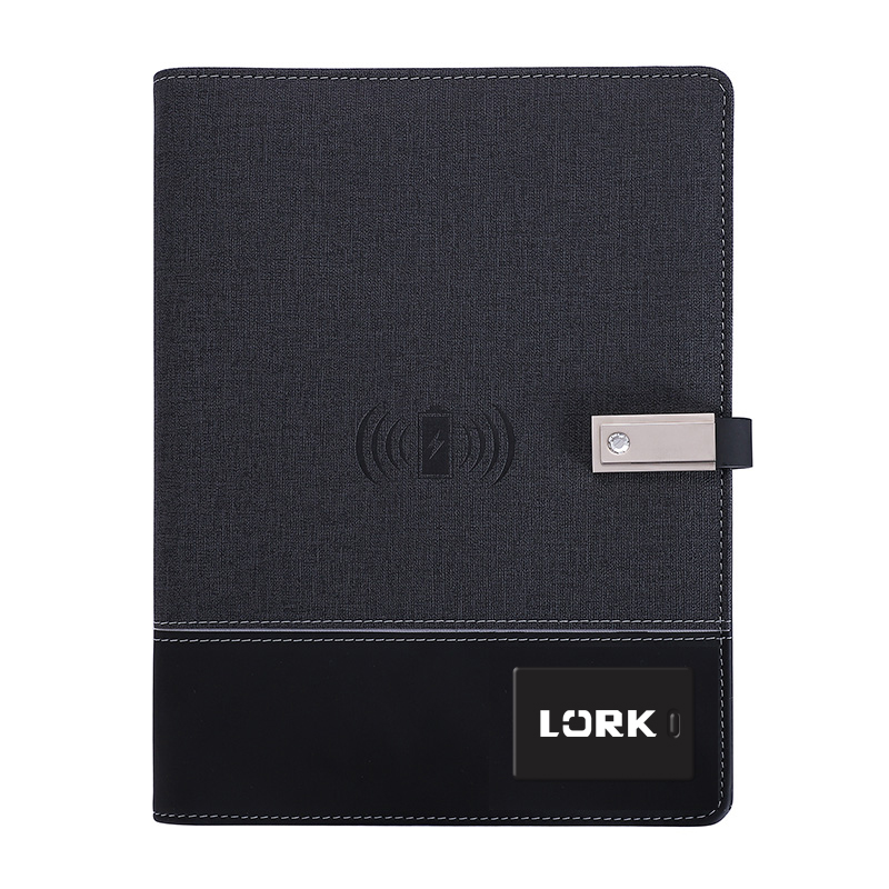 Lork Custom LED Light Logo Notebook Power Bank Agenda A5 Diary Planner with USB Wireless Charger 8000mah Promotion Leather Diary