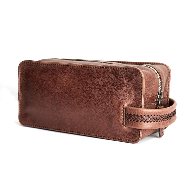 New style rectangle style leather toiletry organizer bag men leather travel dopp kit