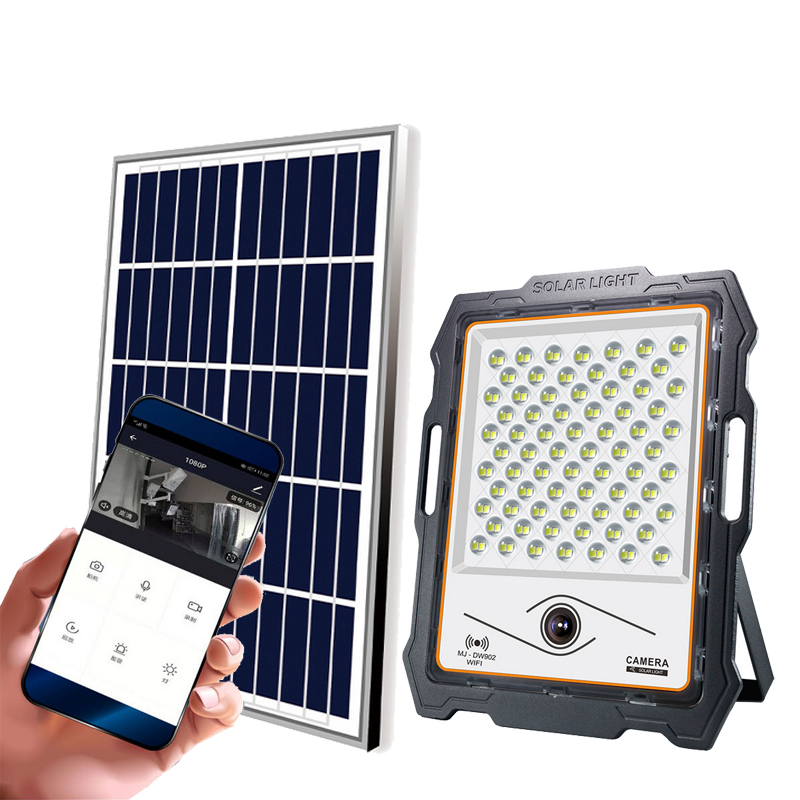 High Lumen Die Casting Aluminum IP65 Waterproof Batteries Auto Lighting Outdoor 400W Solar Flood Light With Camera CCTV