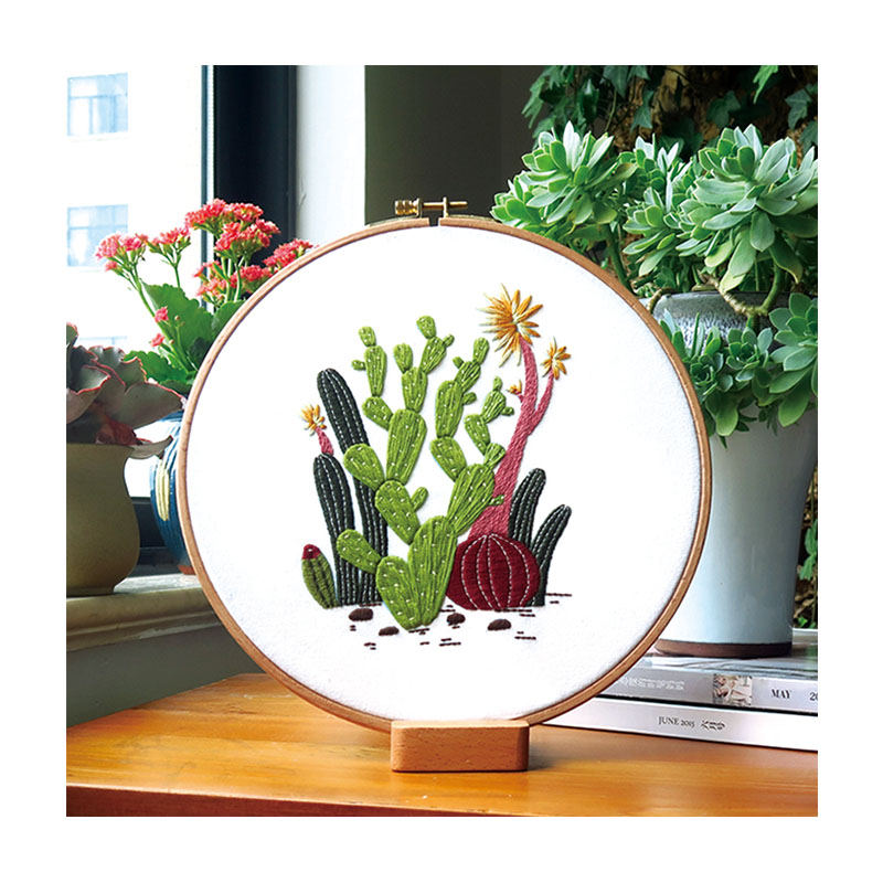 Xiurun HOT Selling Handmade Embroidery Set Needlework Sewing Craft Cactus DIY Embroidery Kits
