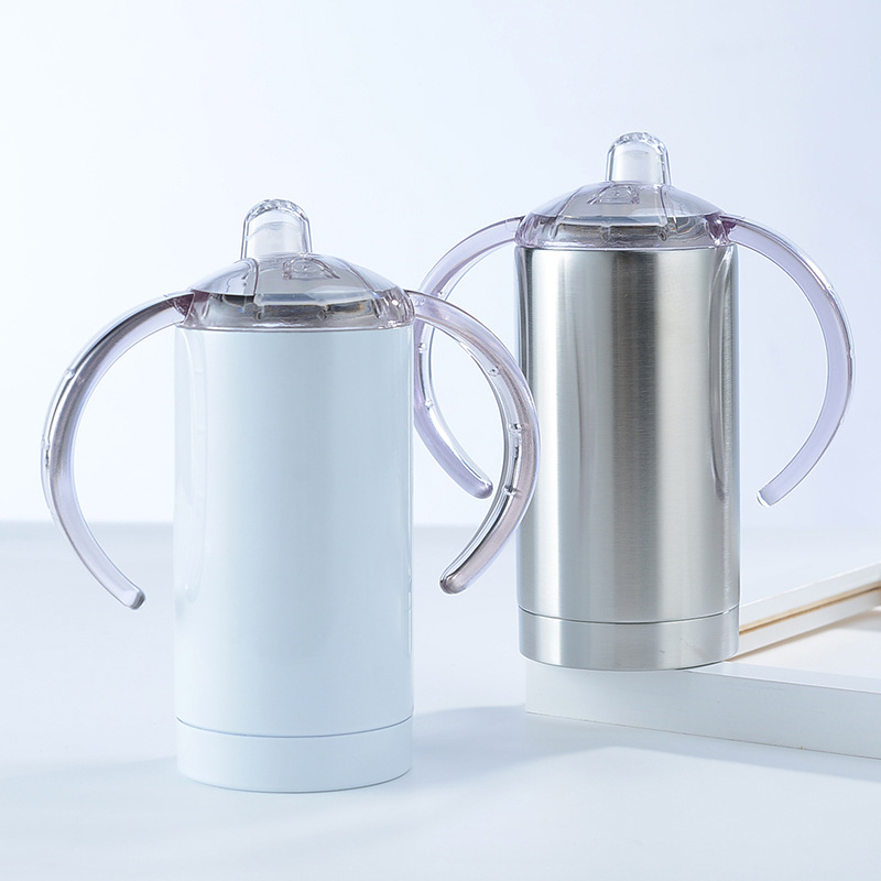12OZ Sublimation White Blank Straight Sippy Cup Insulated Stainless Steel Tumblers with Screw on lids