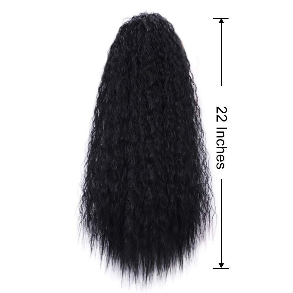 Human Hair Blend Ponytails Clip in Drawstring Long Curly Ponytail Hair Pieces Synthetic Hair Extensions Ponytail for Black Women