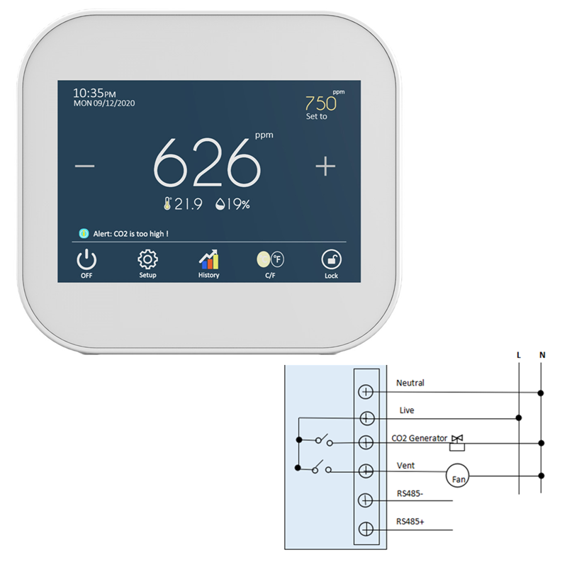 Контроллер концентрации CO2 Wi-Fi для теплиц с определенным диапазоном CO2 0-9999 ppm