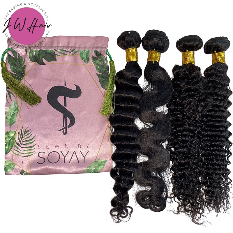 Custom satin bags for hair bundles and wigs draw string bag for hair packaging