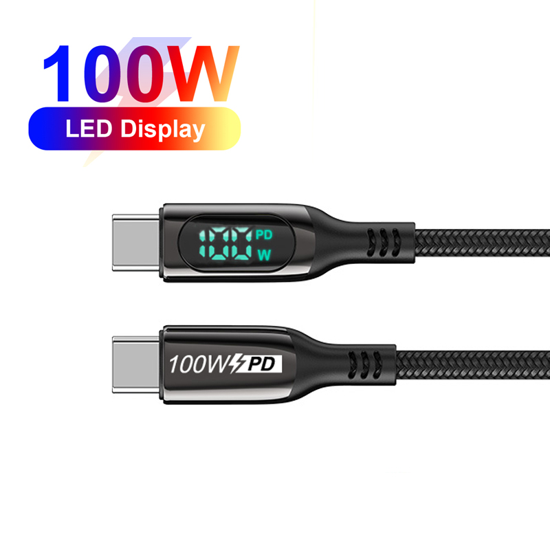 Блок питания 5A PD 100 Вт для ноутбука, смартфона, 20 в, 5 А, 100 Вт, кабель для быстрой зарядки с дисплеем, отображение напряжения тока в режиме реального времени