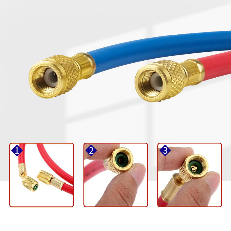 3pcs 1/4" Sae Universal Manifold Gauge Sets Three-color Charging Hoses For Hvac Air Condition Refrigerant