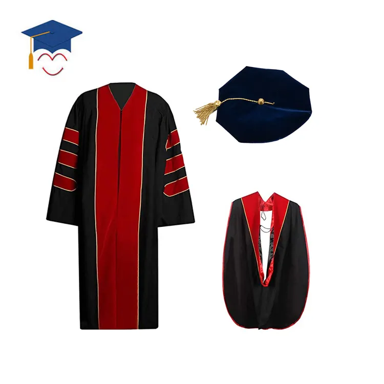 Deluxe hot sale doctoral graduation robes phd Graduation Gown hood and tam