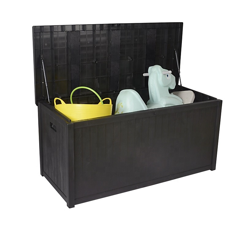 113Gal Waterproof Bench Deck Box Garden Plastic Outdoor Storage Box with Hydraulic Gas Strut Lift