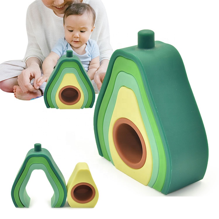Custom Logo OEM&ODM New Colorful Avocado Silicone Stacking Toys Bpa Free Baby Teether Educational Toys