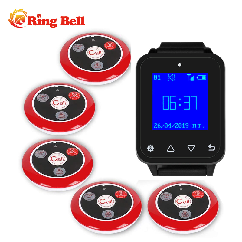 Часы-пейжеры Ringbell 433,92 МГц, система звуковых сигналов, пейджер-подставка для официантов, система очереди, 1 часы, 10 кнопок вызова