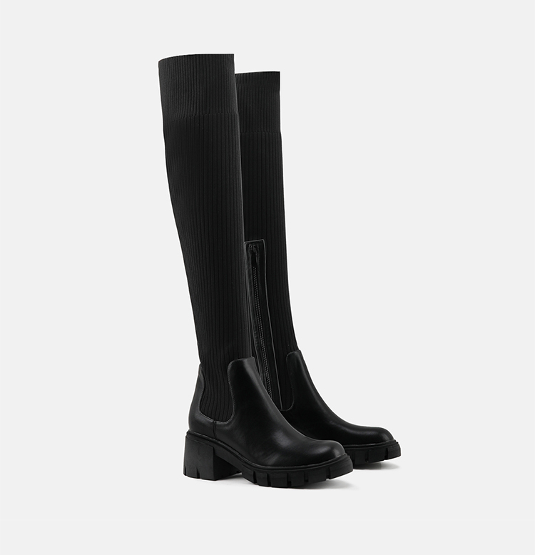Wenzhou Factory Wholesale Women's Boots Knee Below Women's Boots Thick Sole High Barrel Flat Bottom Long Boots