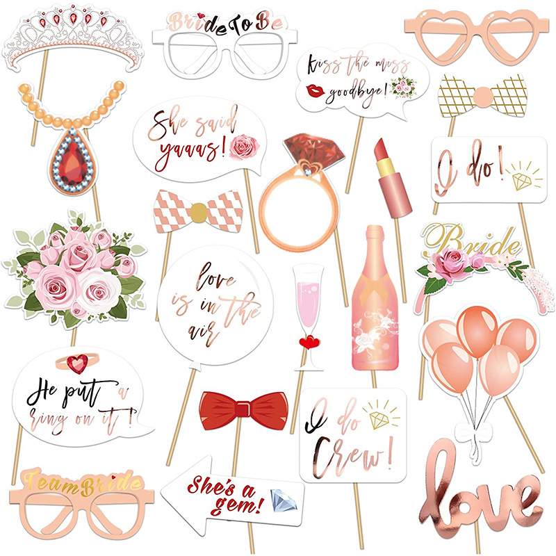 RUI YI 23 Pcs Metallic Rose Gold Bachelorette Wedding Bridal Shower Photo Booth Props bachelor party decoration