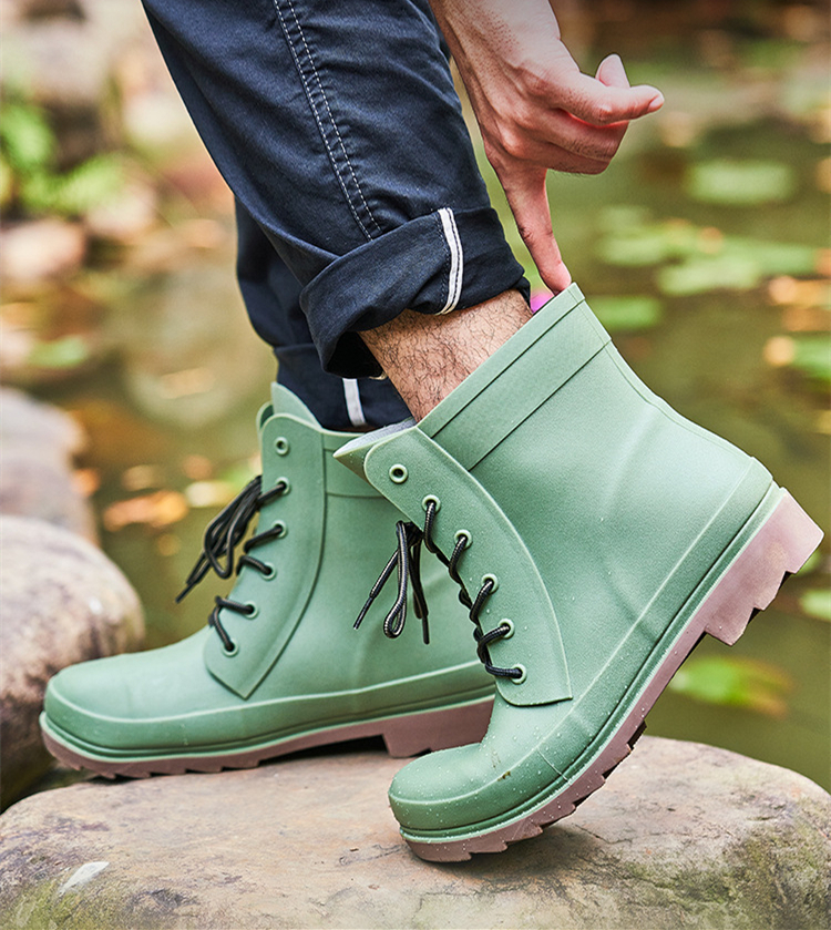 Fishing waterproof gumboots water rubber boots for men antislip lace up TPE wellies