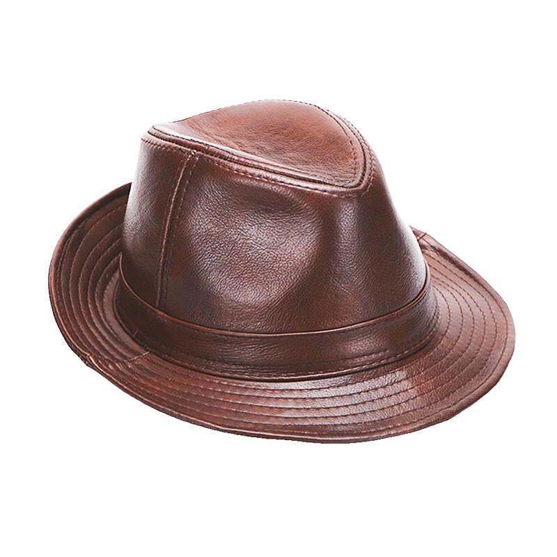 Wholesale price Latest fashion style 100% Real Cowhide leather Brown Top Hat For Fedoras Hats Bowler Caps Gentleman Hat
