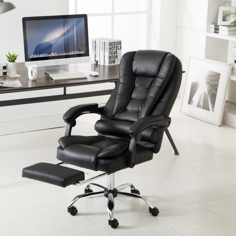 HANYEE Modern Home Office Swivel Chair Comfortable Dormitory Student Chair with Metal Armrest Synthetic Leather Material