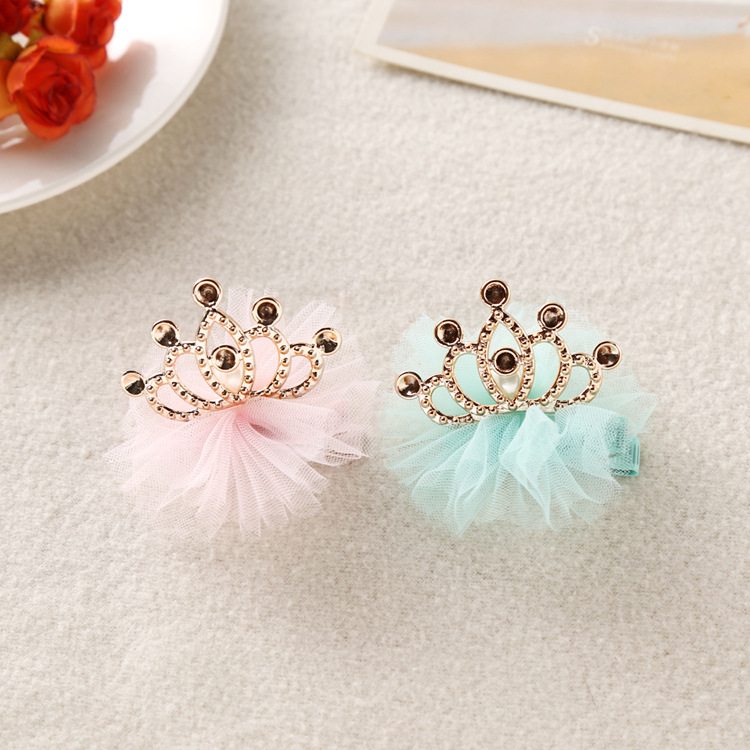 Children's Crown Tiara Hair Pin Baby Netting Ball Hair Clip Girl's Hair Accessories