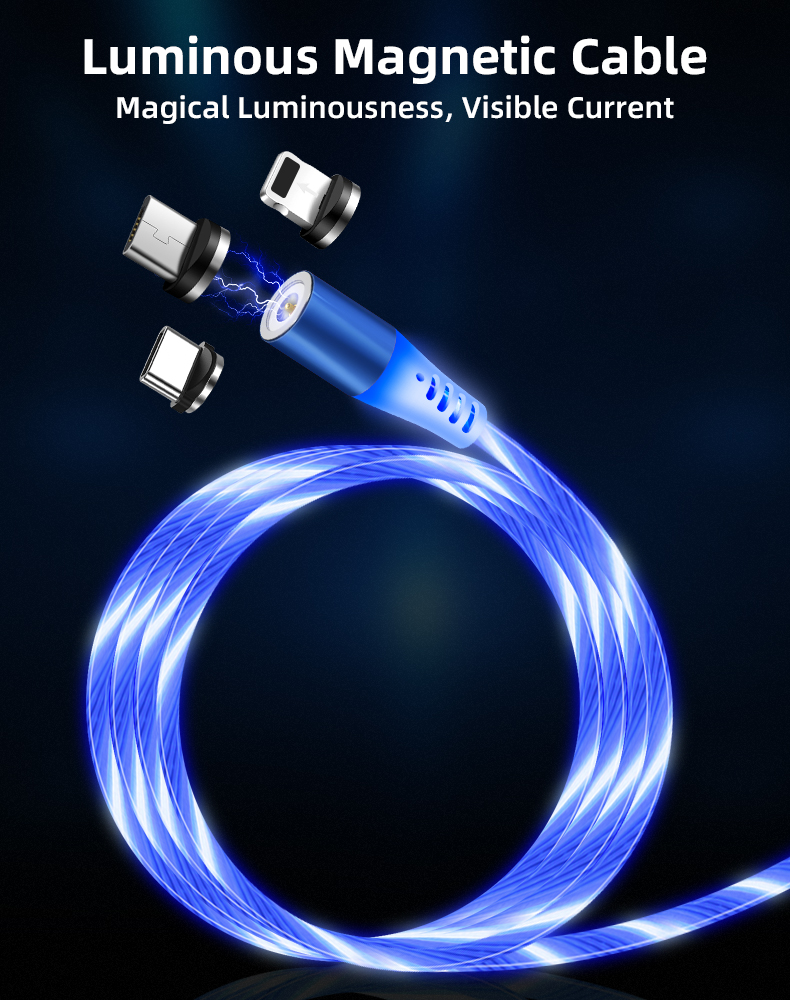 Новый дизайн 3 в 1 Светодиодная светящаяся Магнитная Зарядка usb светодиодный кабель Micro USB Type C зарядка