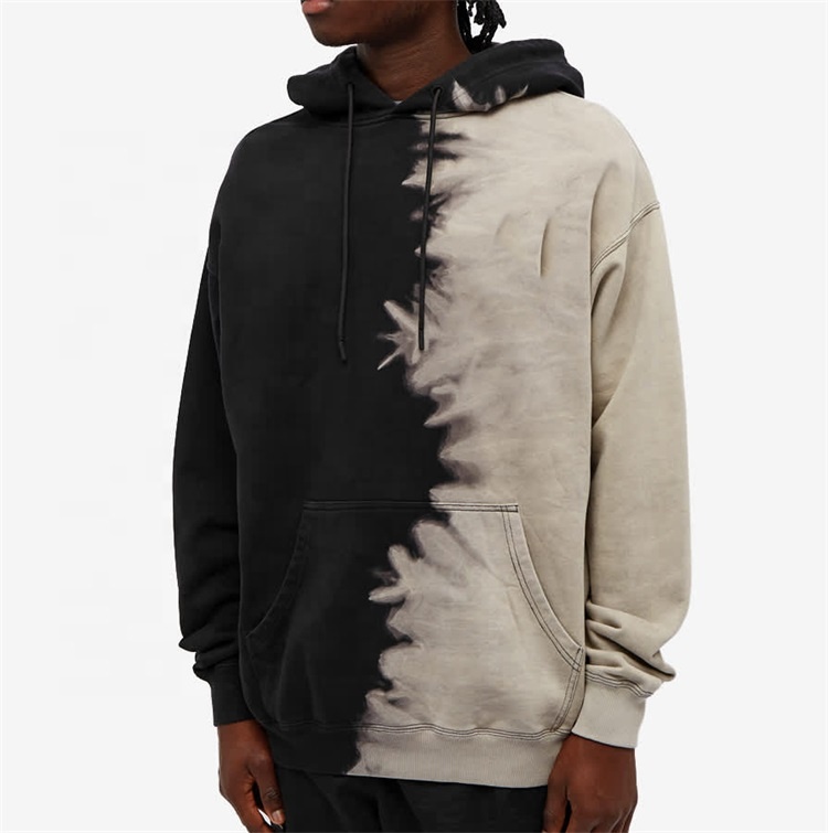 OEM custom men 100% organic cotton baggy color block hoodies with pouch pocket